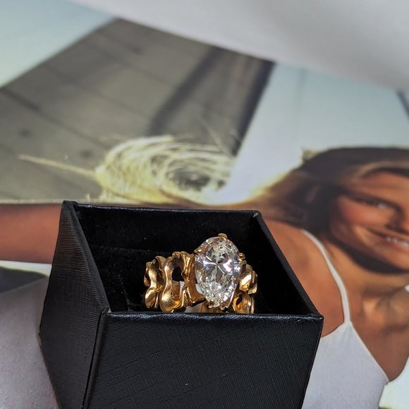 RC Covenant Vintage Brutalist Faux 3ct + Cz Diamond Amazing 14mm Pear Shape Ring - Picture 1 of 7
